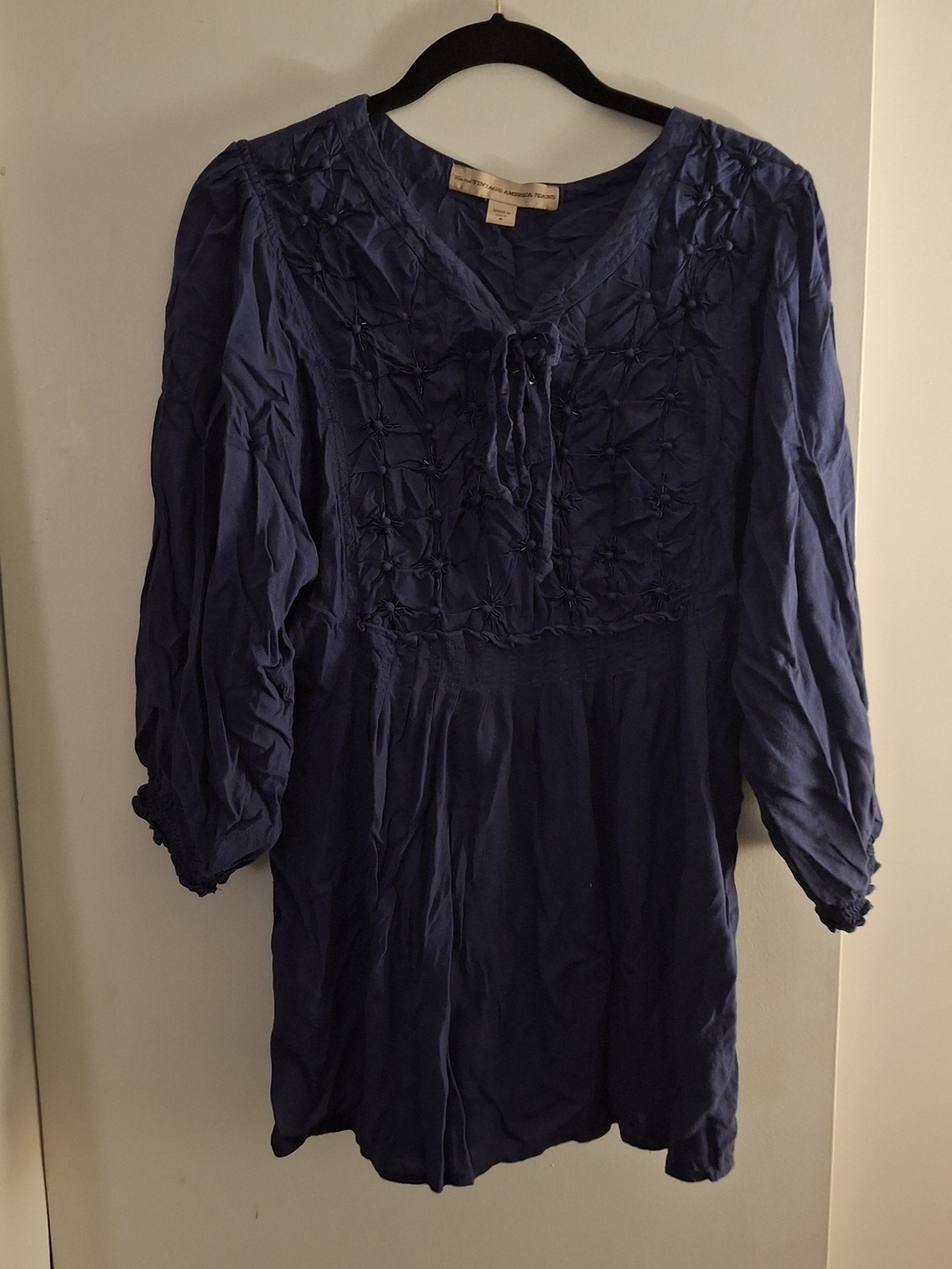Vintage America Women's Navy Blue Tunic with Embroidered Front